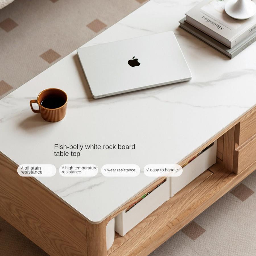 Oak, Solid Rubberwood Coffee Table Rock Slabs