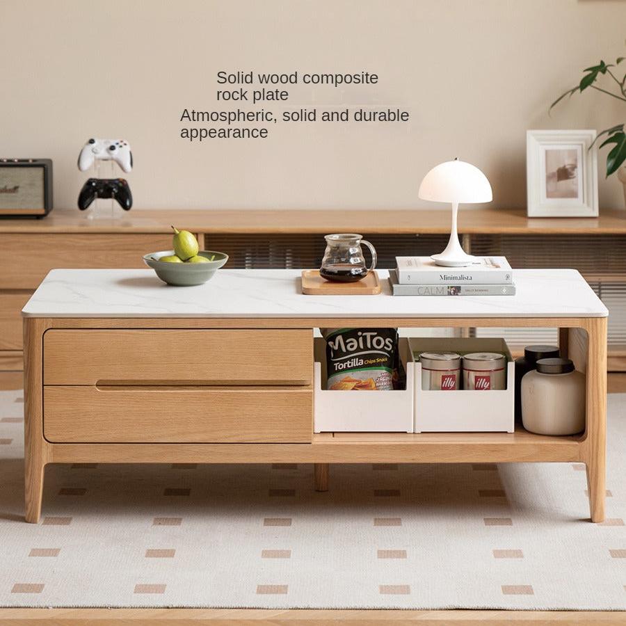 Oak, Solid Rubberwood Coffee Table Rock Slabs