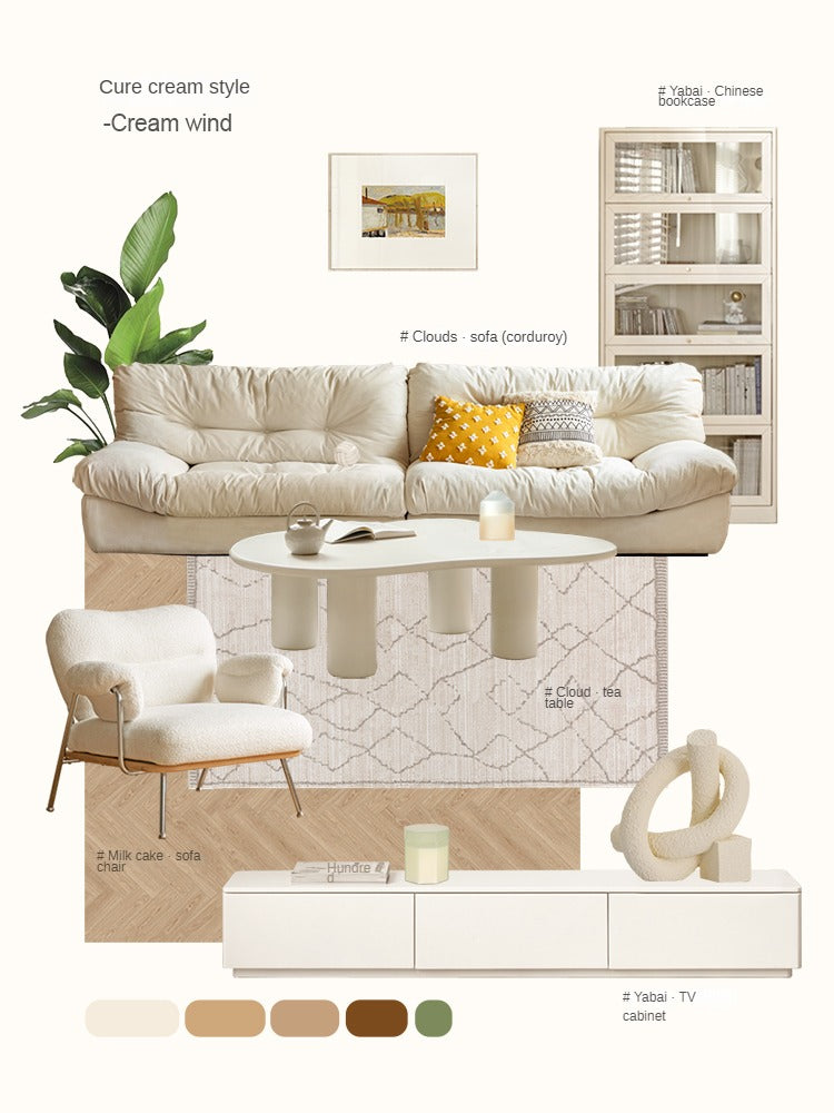 Rubber Solid Wood Creamy Cloud Coffee Table