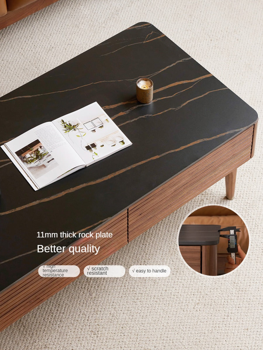 Black Walnut, Sandal Solid Wood Coffee Table with Slate Top
