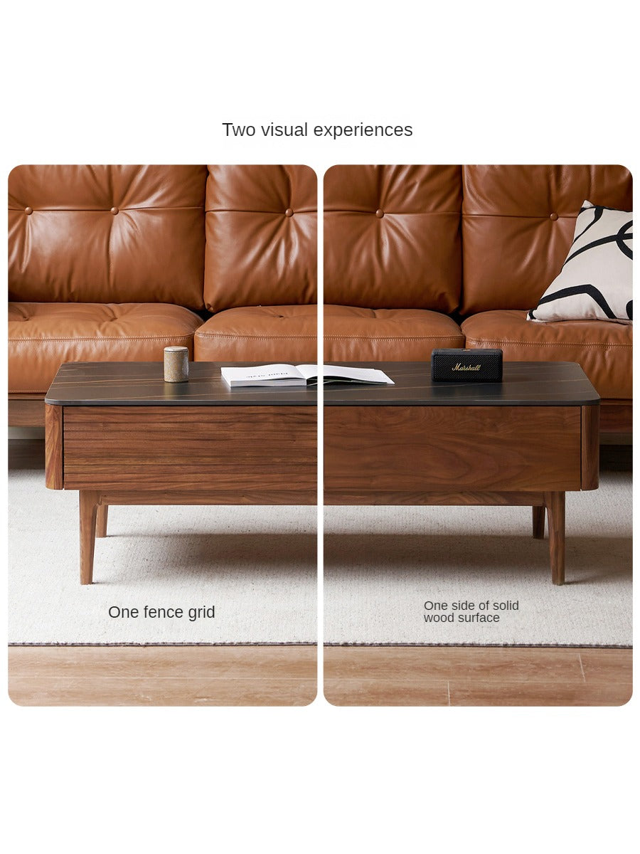 Black Walnut, Sandal Solid Wood Coffee Table with Slate Top