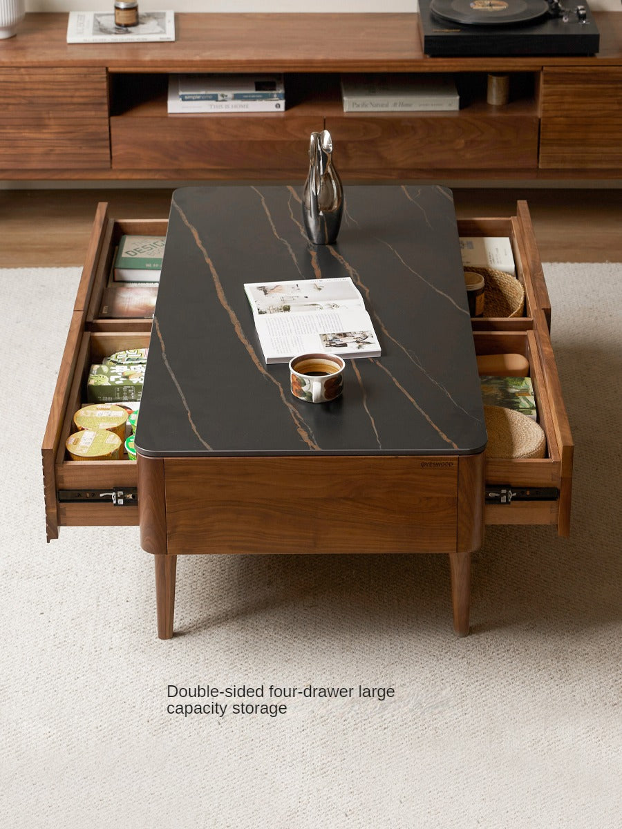 Black Walnut, Sandal Solid Wood Coffee Table with Slate Top
