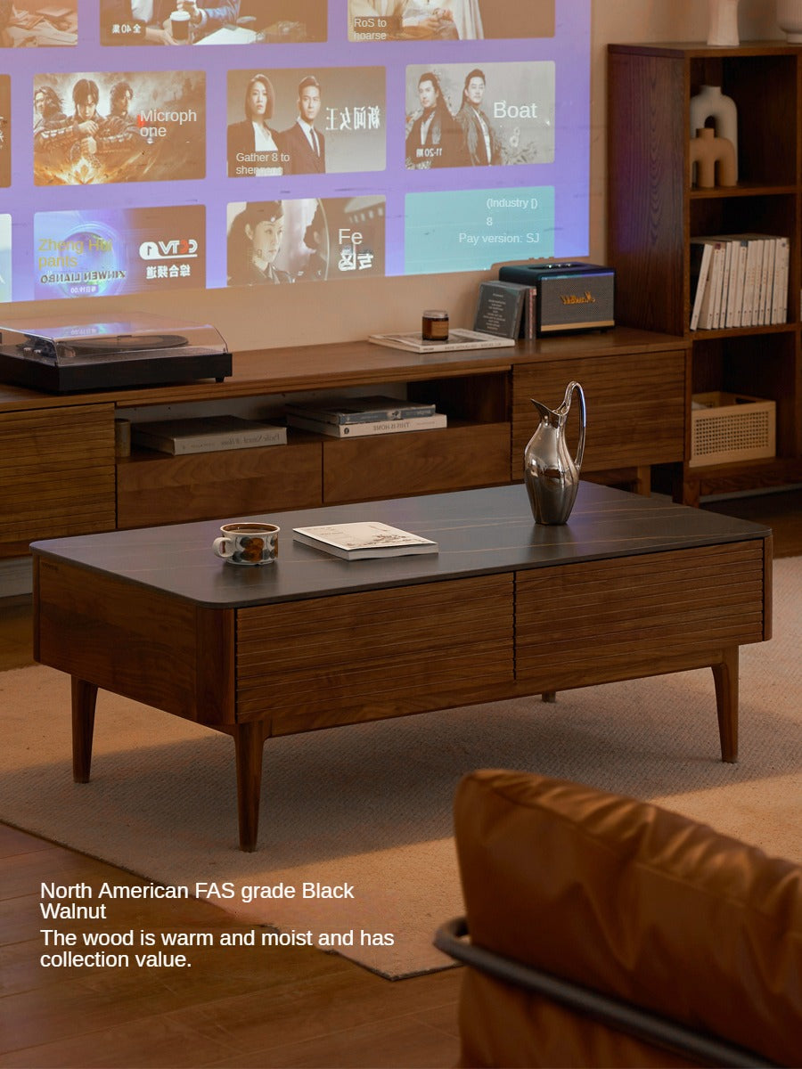 Black Walnut, Sandal Solid Wood Coffee Table with Slate Top