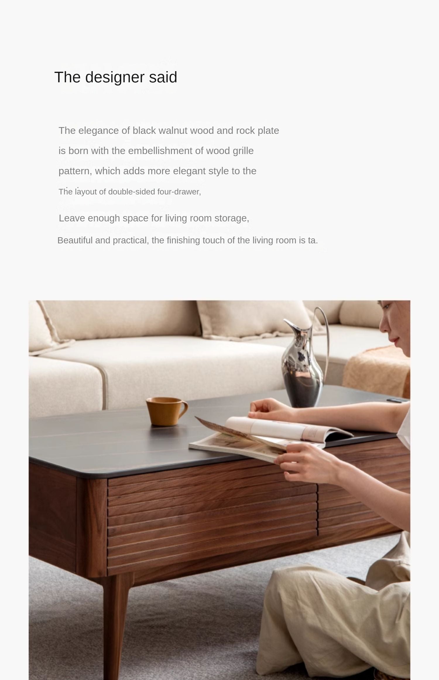 Black Walnut, Sandal Solid Wood Coffee Table with Slate Top