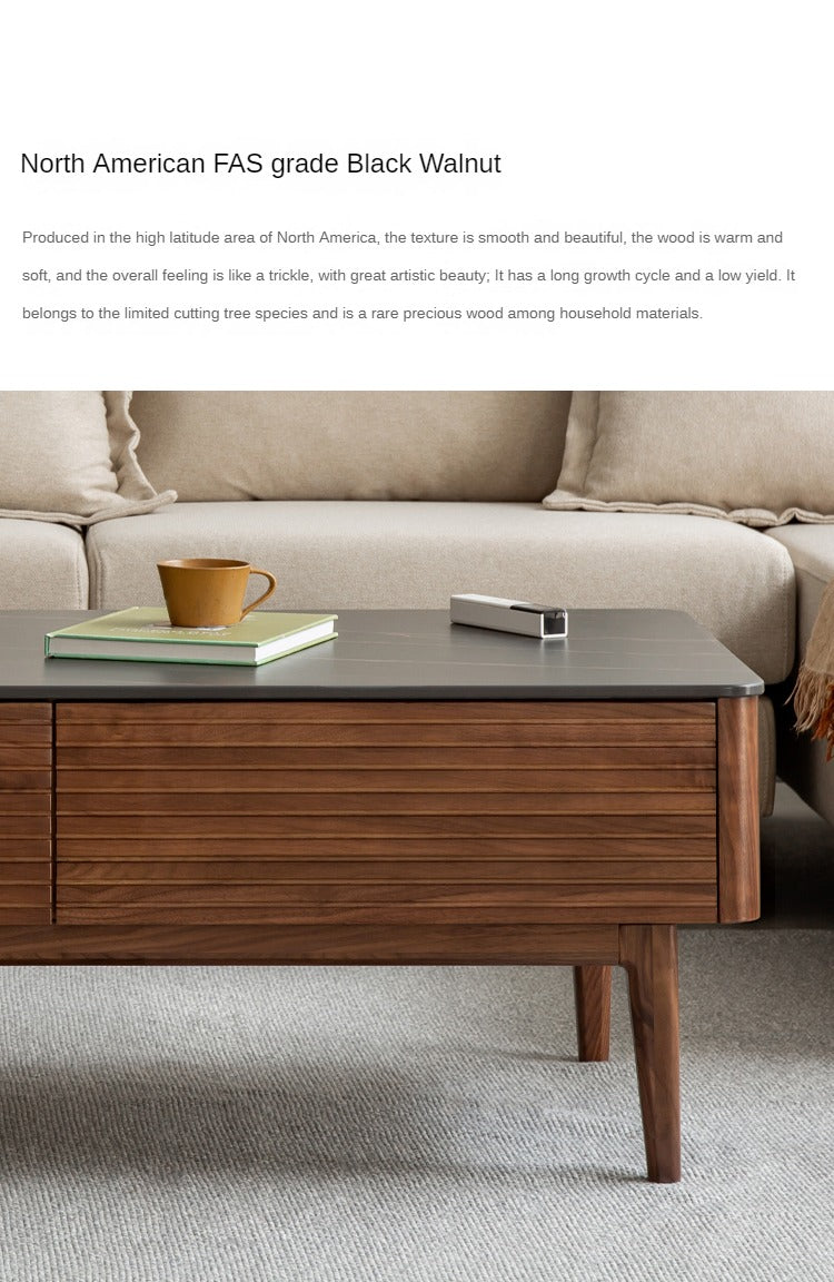 Black Walnut, Sandal Solid Wood Coffee Table with Slate Top