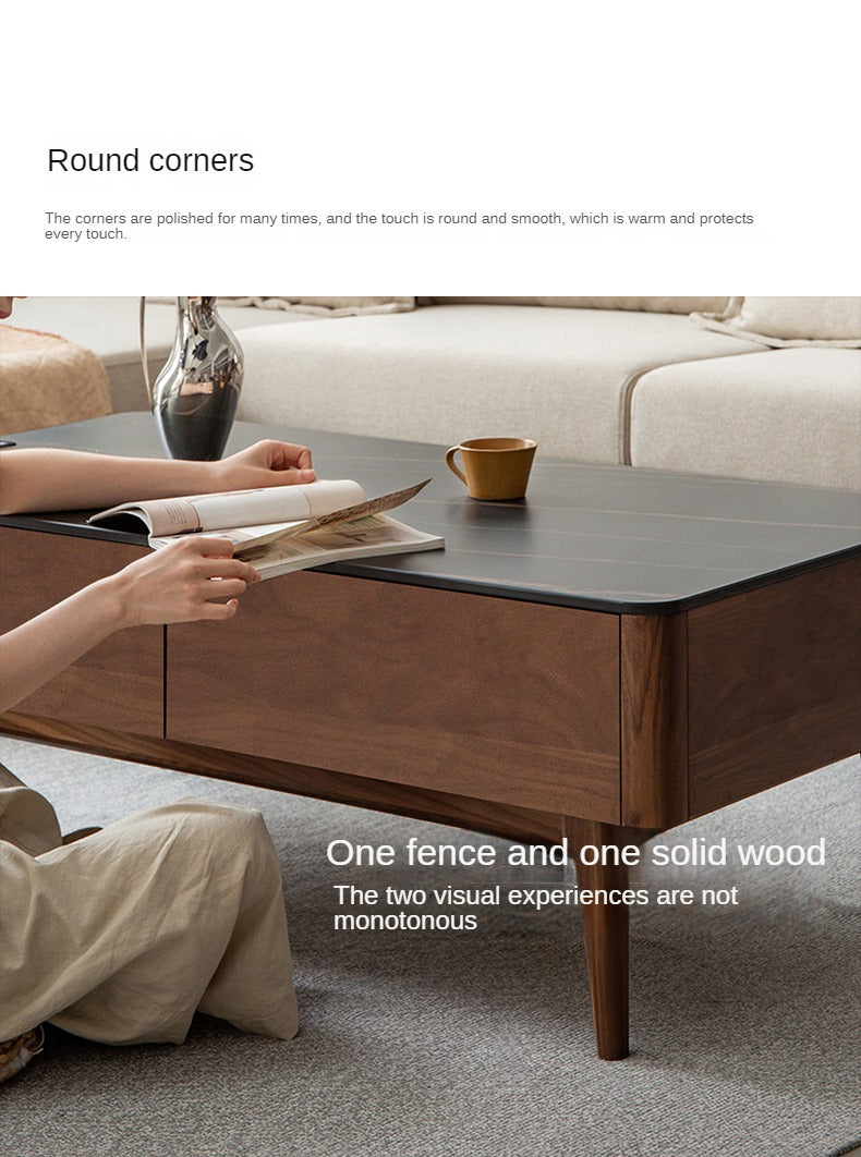 Black Walnut, Sandal Solid Wood Coffee Table with Slate Top