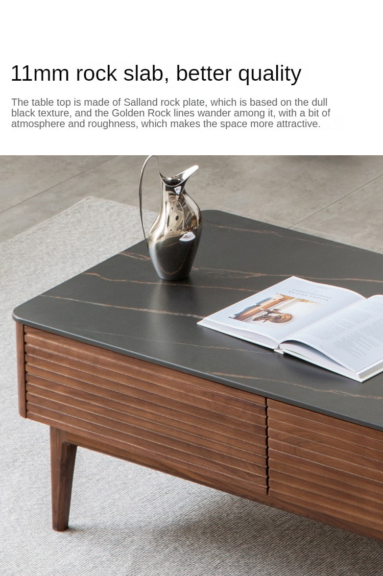 Black Walnut, Sandal Solid Wood Coffee Table with Slate Top