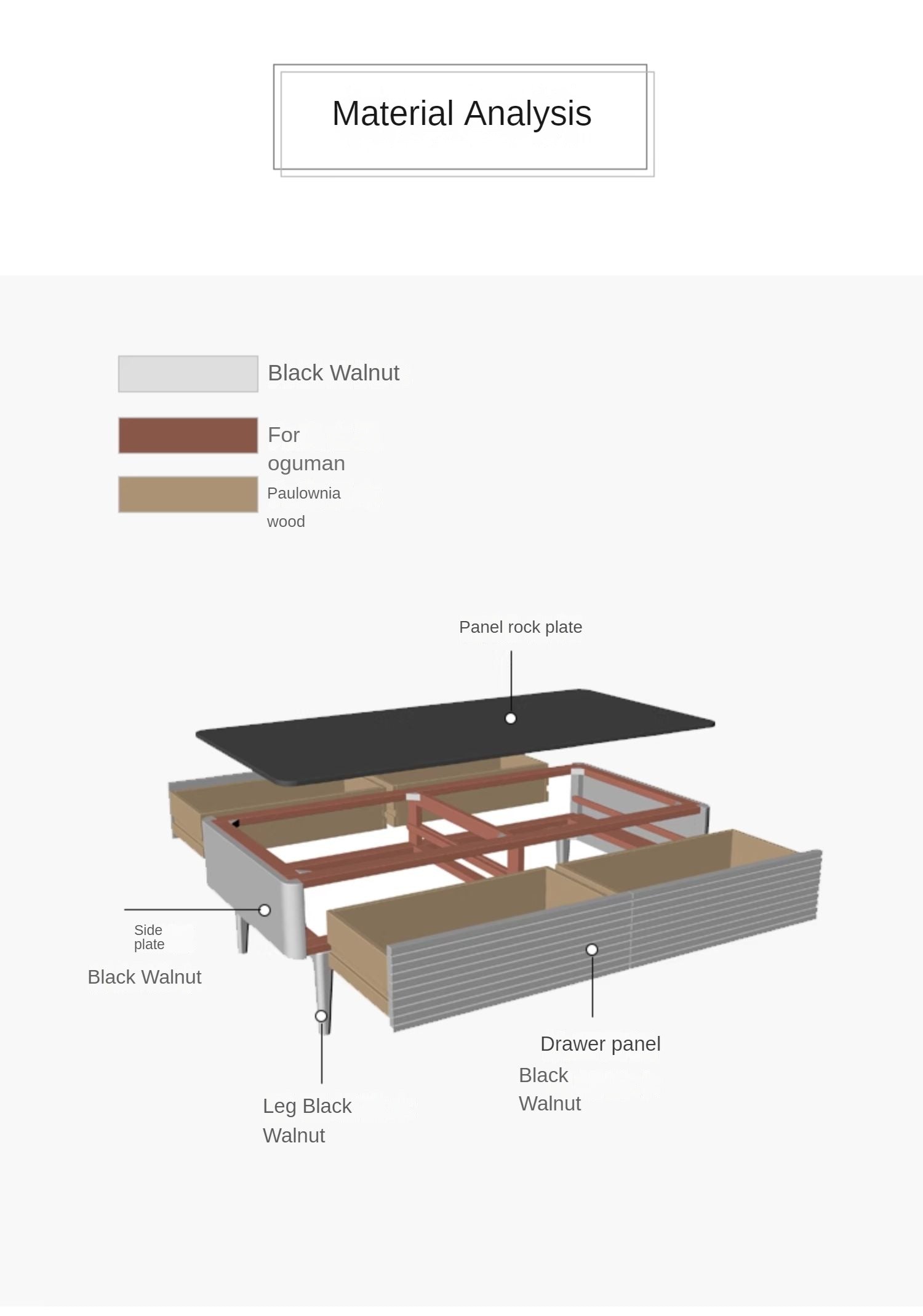 Black Walnut, Sandal Solid Wood Coffee Table with Slate Top