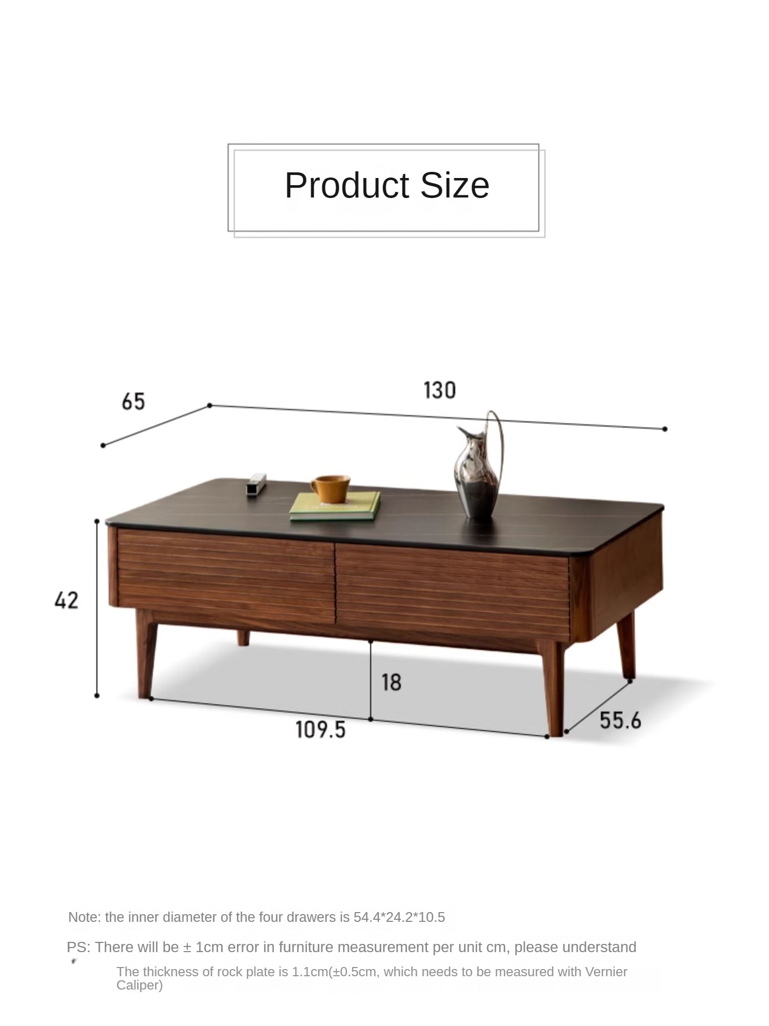 Black Walnut, Sandal Solid Wood Coffee Table with Slate Top