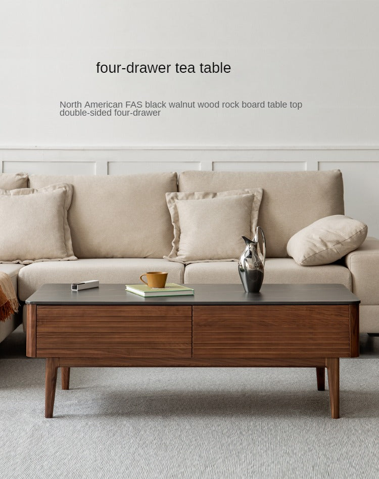 Black Walnut, Sandal Solid Wood Coffee Table with Slate Top