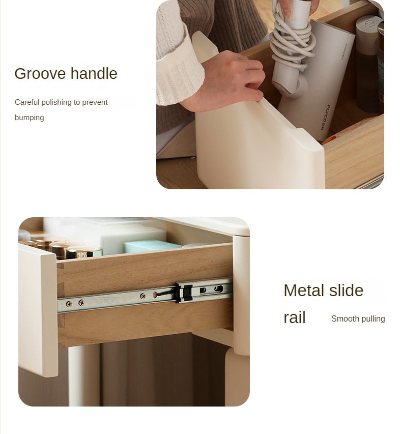 Poplar Solid Wood Telescopic Small Dressing Table Cream Style.