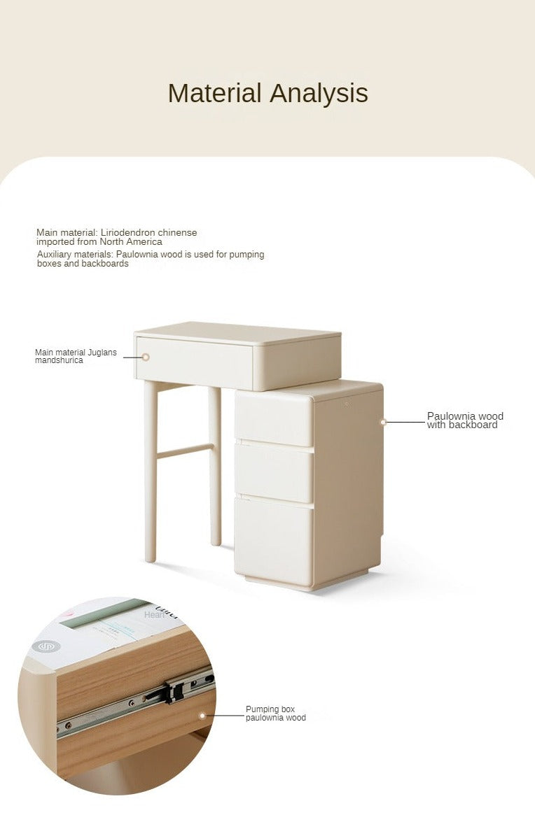 Poplar Solid Wood Telescopic Small Dressing Table Cream Style.