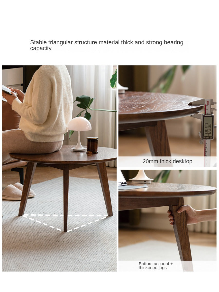 Oak, Solid Rubberwood Round Coffee Table, Walnut color