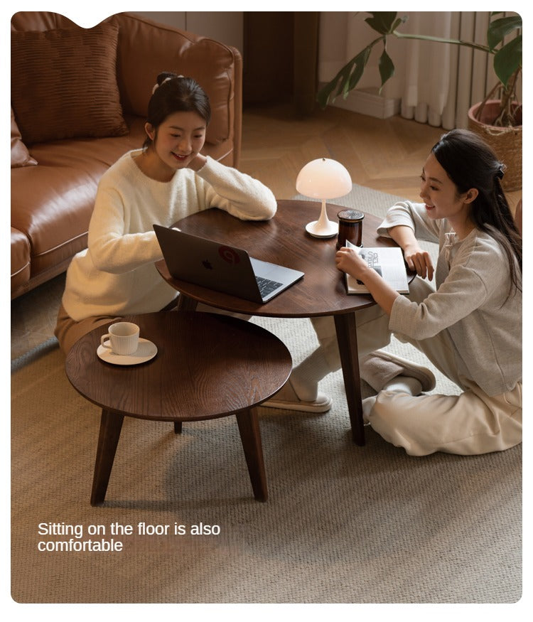 Oak, Rubberwood Solid Wood Round Coffee Table