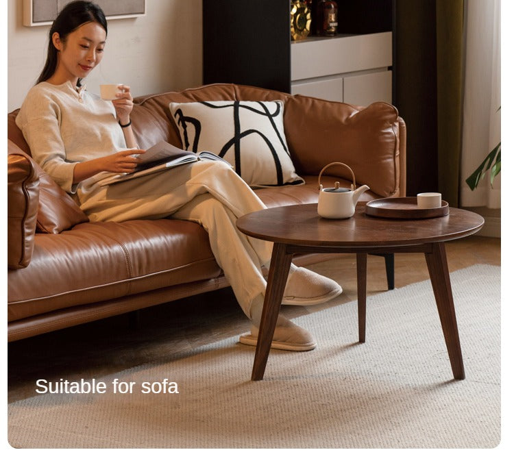 Oak, Rubberwood Solid Wood Round Coffee Table