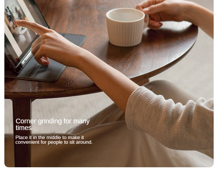 Oak, Rubberwood Solid Wood Round Coffee Table