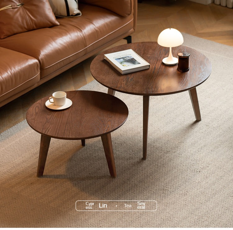 Oak, Solid Rubberwood Round Coffee Table, Walnut color