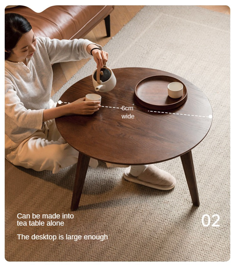 Oak, Solid Rubberwood Round Coffee Table, Walnut color