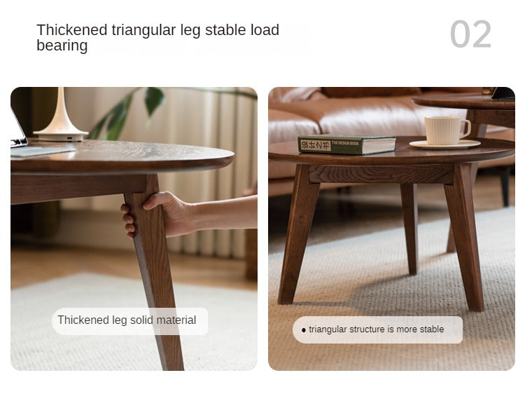 Oak, Rubberwood Solid Wood Round Coffee Table