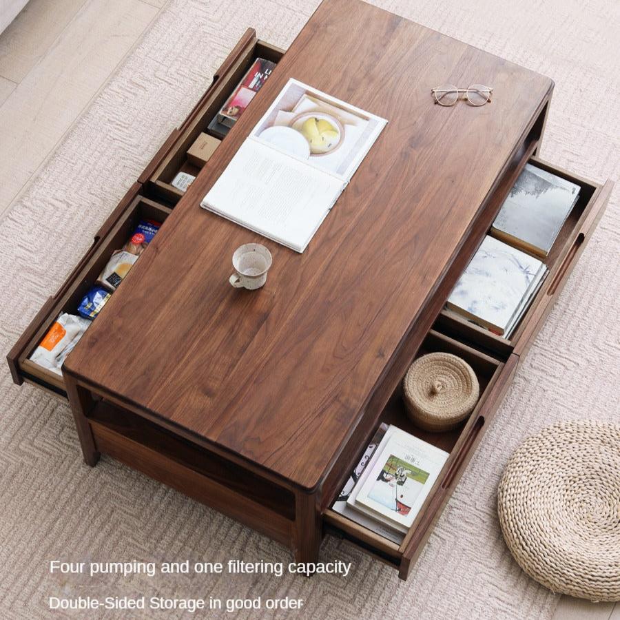 Black Walnut Solid Wood Four Drawer Coffee Table