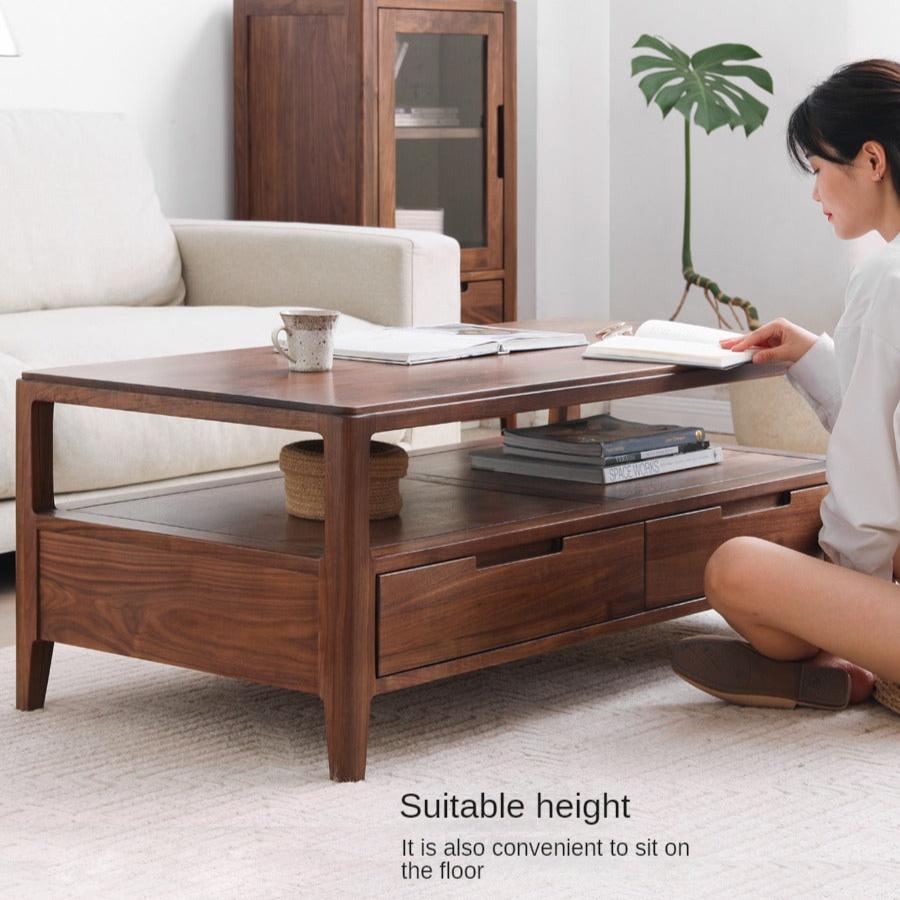Black Walnut Solid Wood Four Drawer Coffee Table