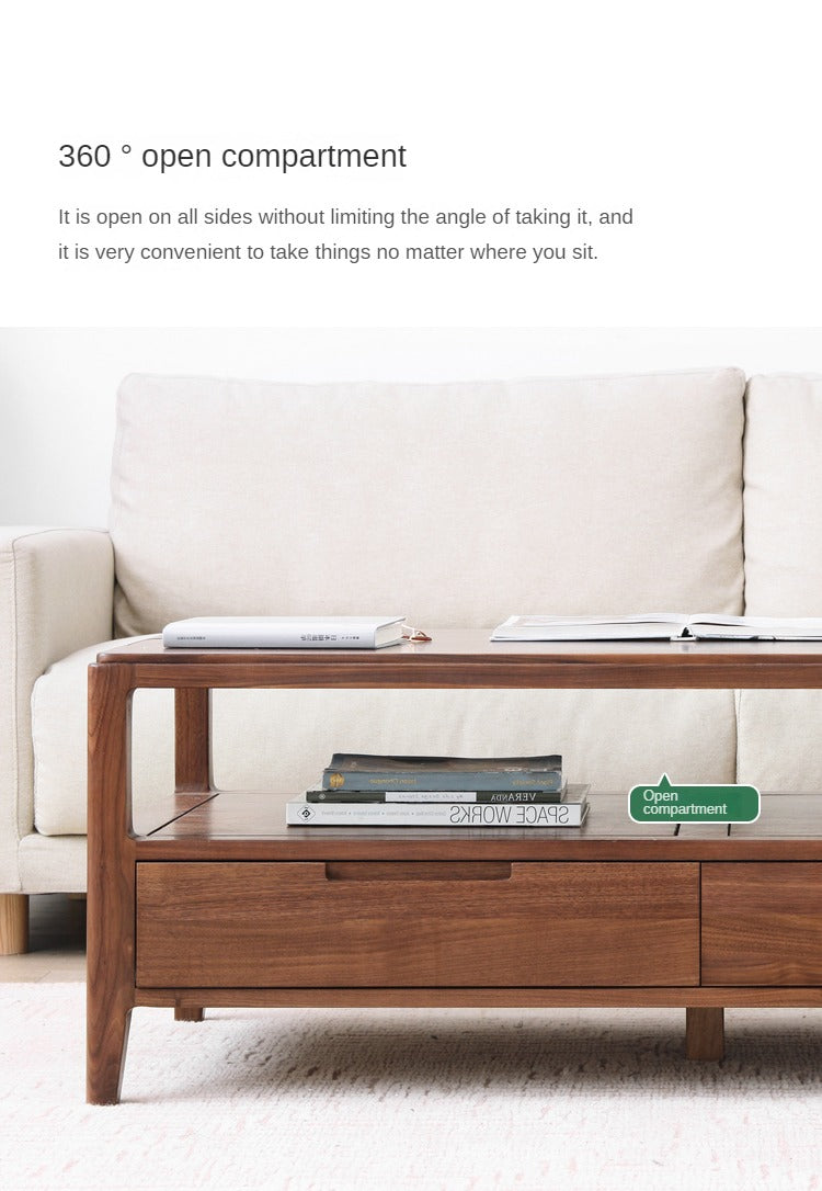 Black Walnut Solid Wood Four Drawer Coffee Table