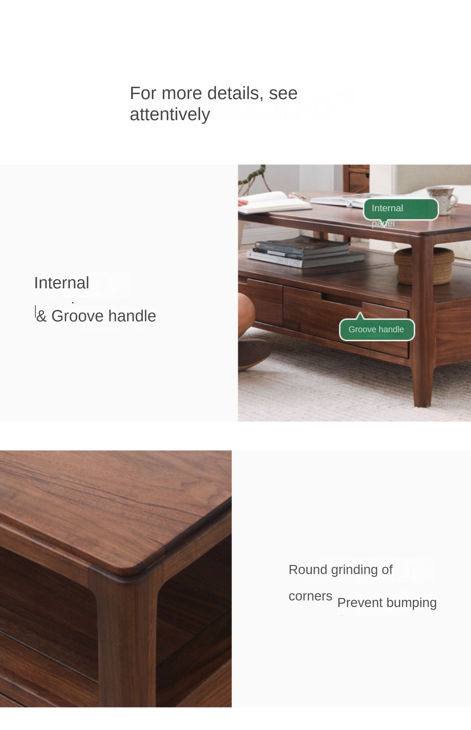 Black Walnut Solid Wood Four Drawer Coffee Table