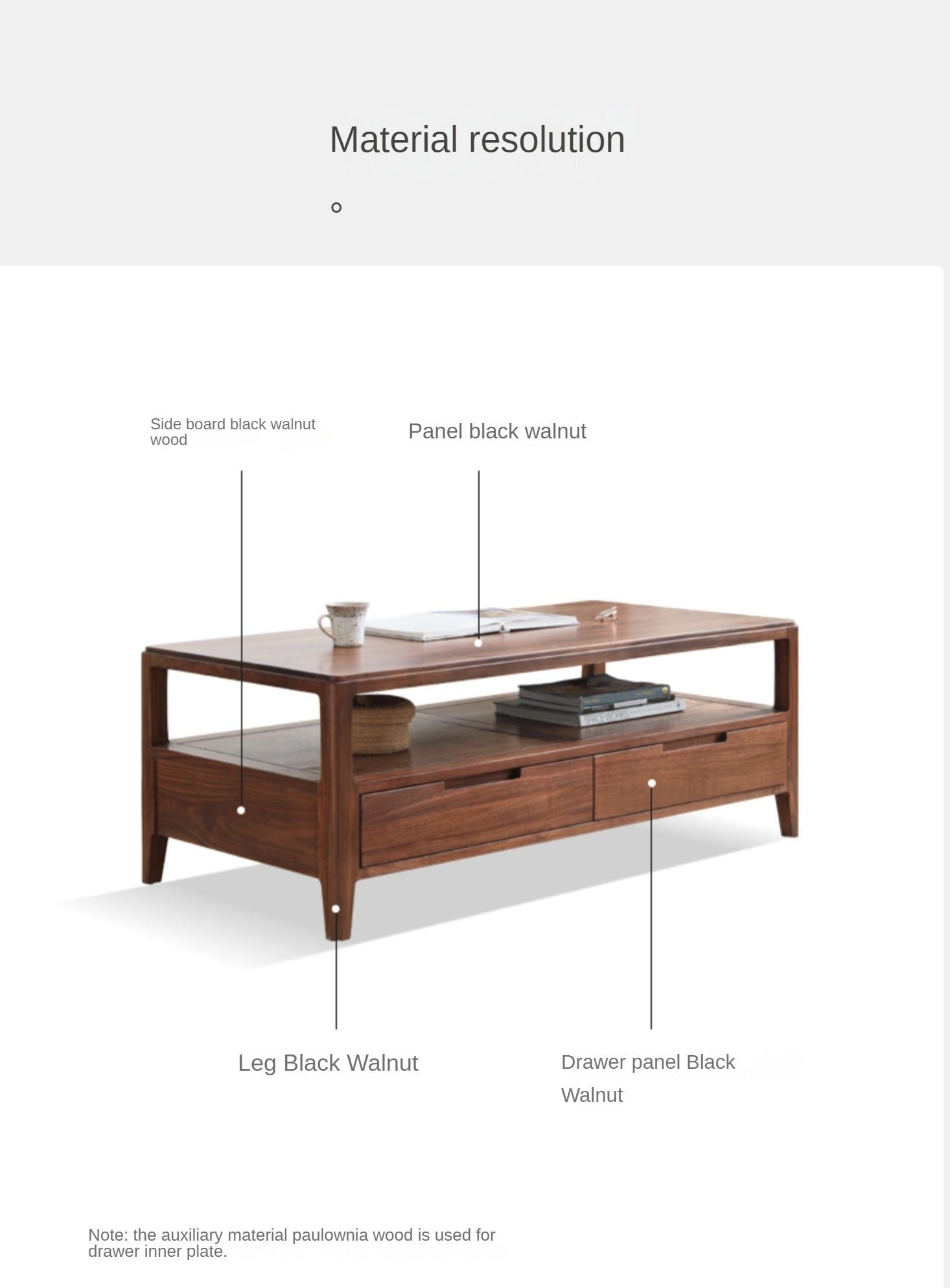 Black Walnut Solid Wood Four Drawer Coffee Table
