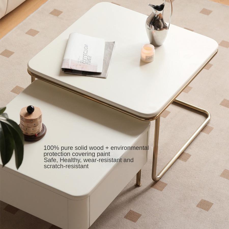 Poplar Solid Wood Combination Telescopic Coffee Table Cream Wind