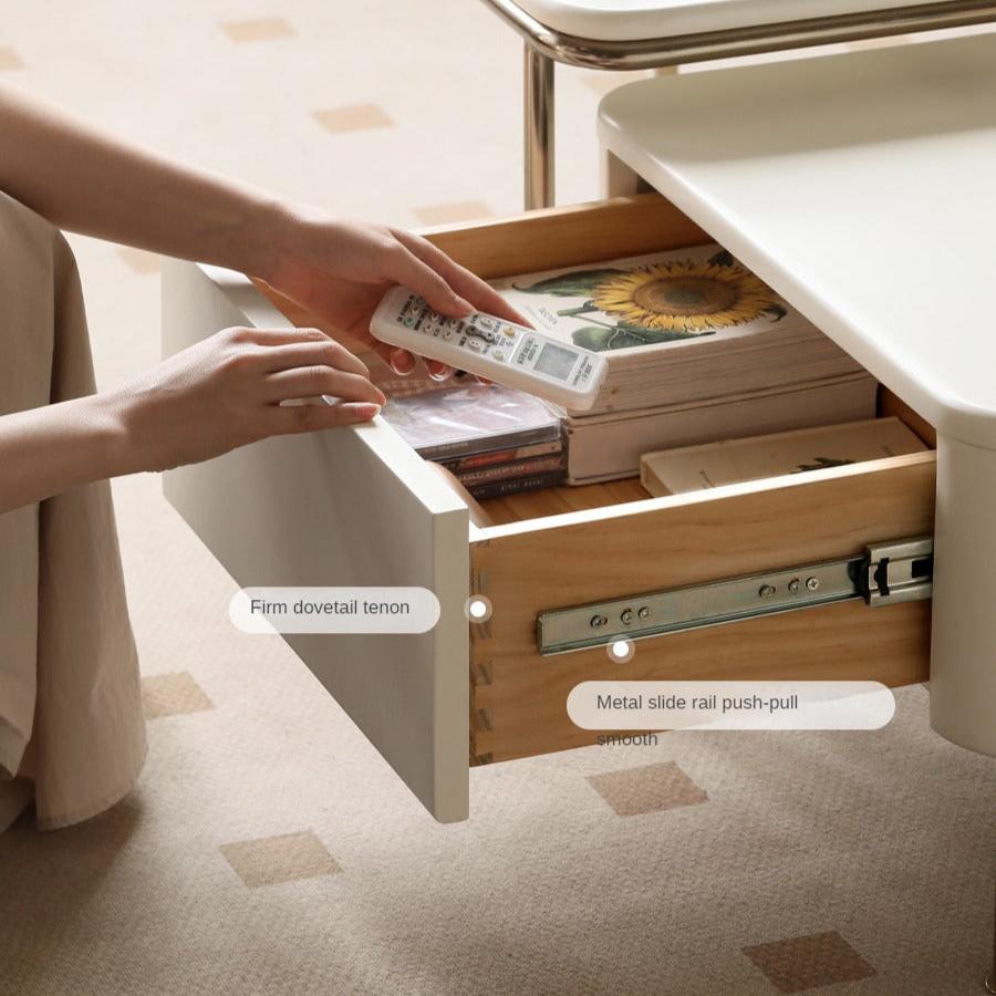 Poplar Solid Wood Combination Telescopic Coffee Table Cream Wind