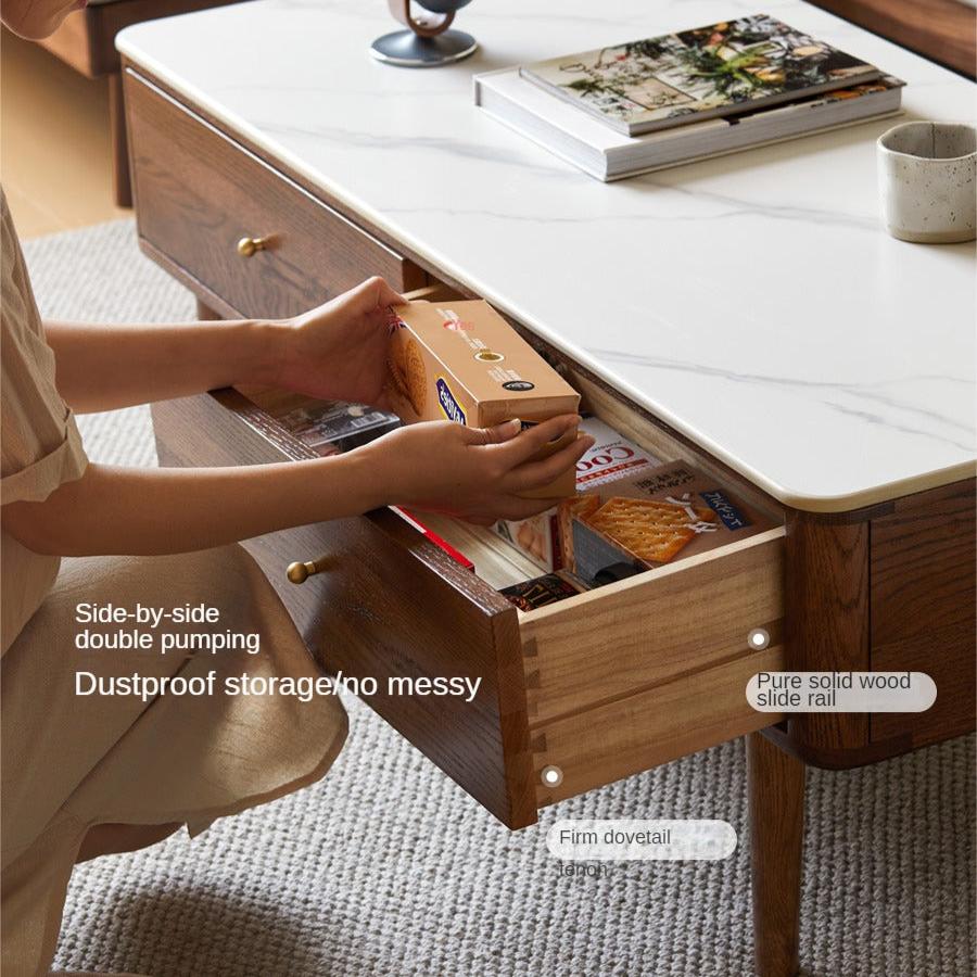 Oak Solid Wood Modern Rock Plate Coffee Table