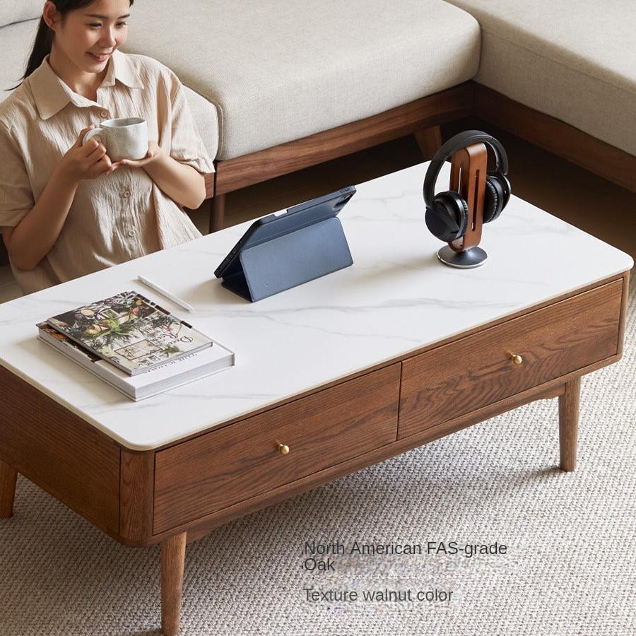Oak Solid Wood Modern Rock Plate Coffee Table