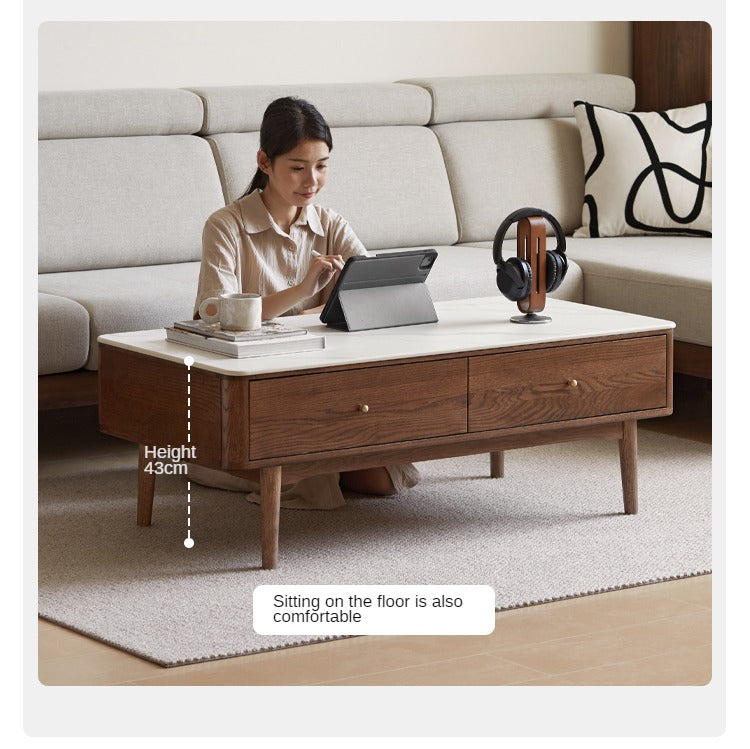 Oak Solid Wood Modern Rock Plate Coffee Table