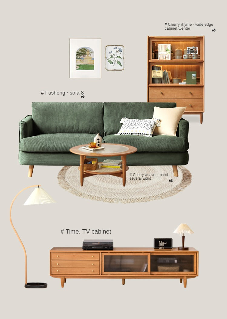 Cherry Wood Solid Wood Glass Round Coffee Table