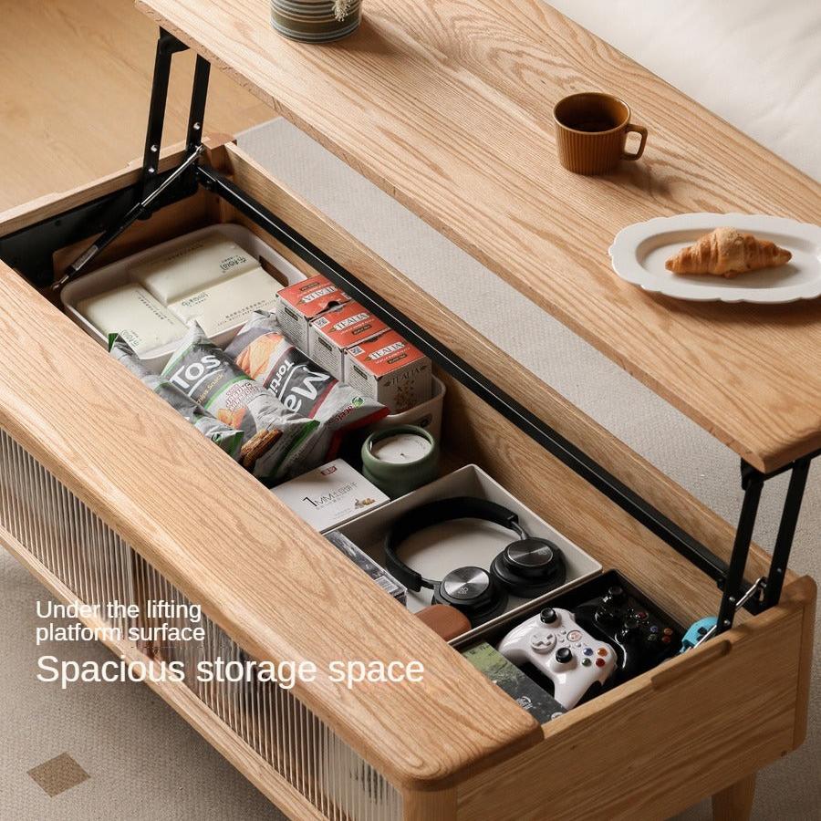 Oak Solid Wood Modern Slate Lifting Coffee Table