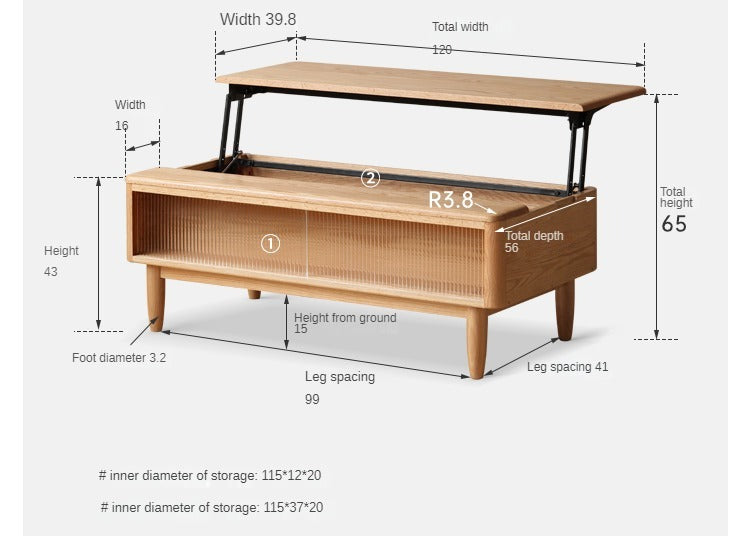 Oak Solid Wood Modern Slate Lifting Coffee Table