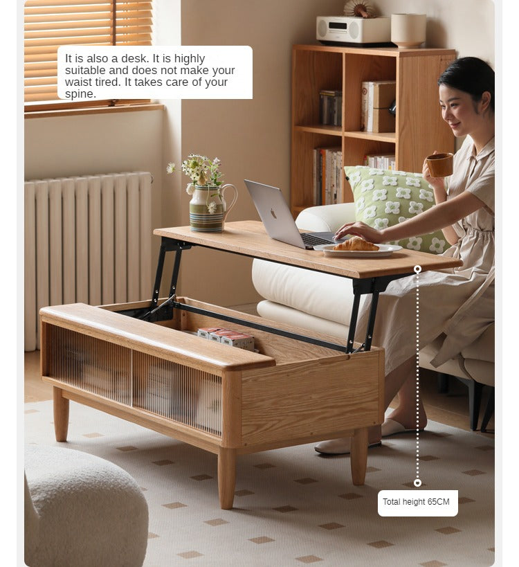 Oak Solid Wood Modern Slate Lifting Coffee Table