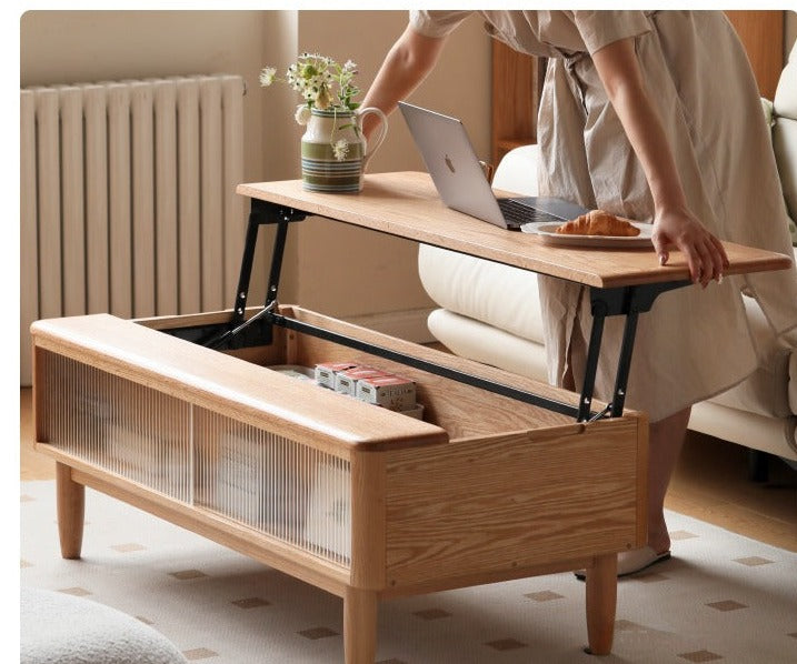 Oak Solid Wood Modern Slate Lifting Coffee Table