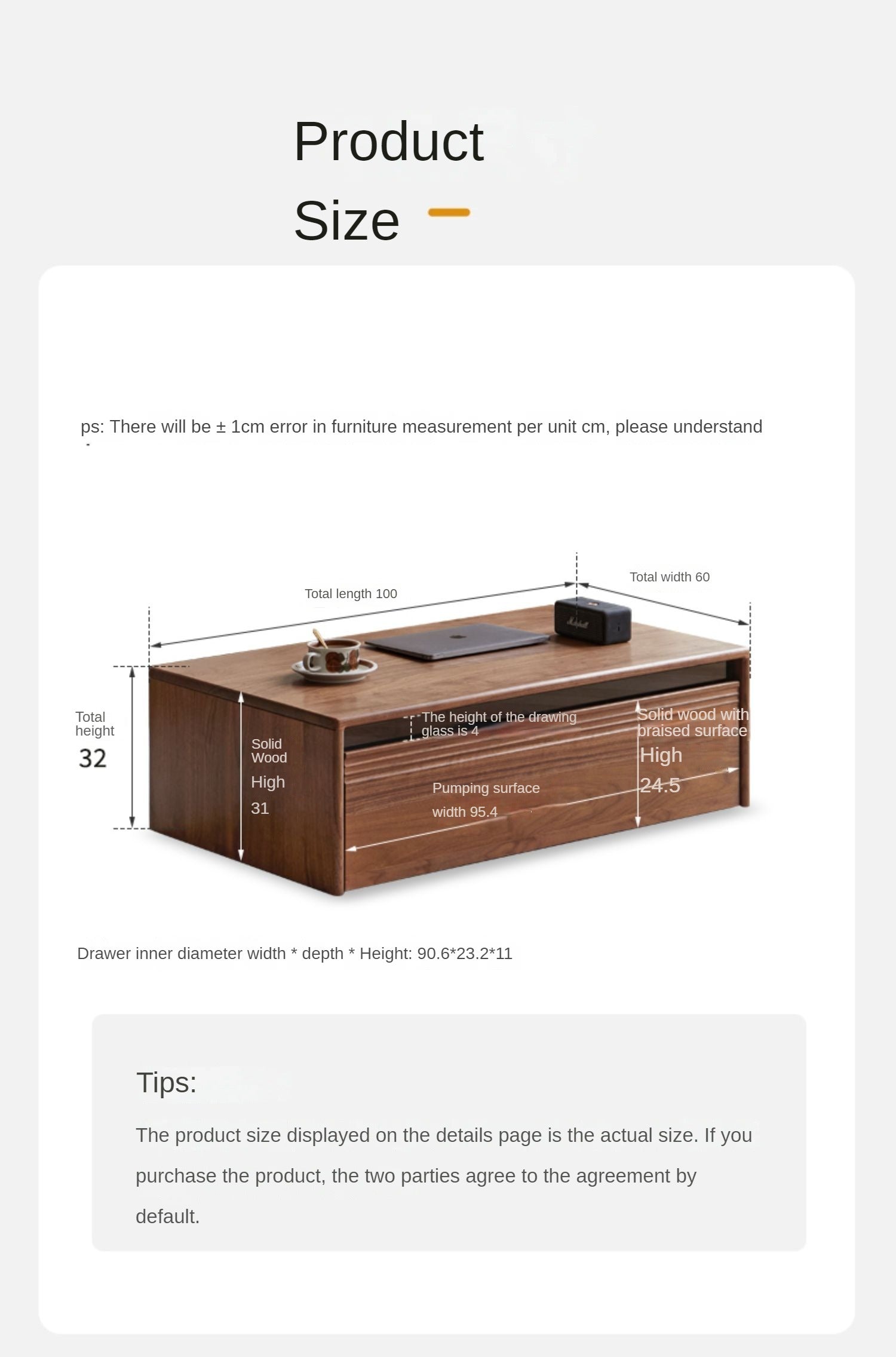 Black Walnut Solid Wood Coffee Table Modern Minimalist