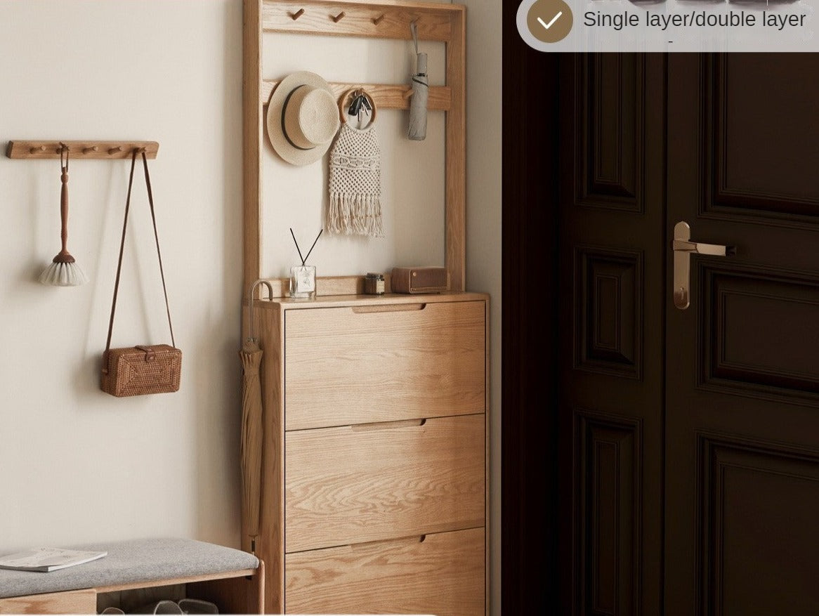Oak, Poplar Solid Wood Ultra-Thin Shoe Cabinet
