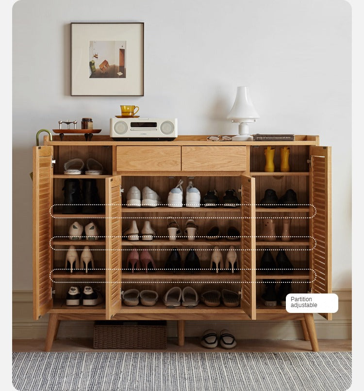 Oak Solid Wood Shutter Door Shoe Cabinet