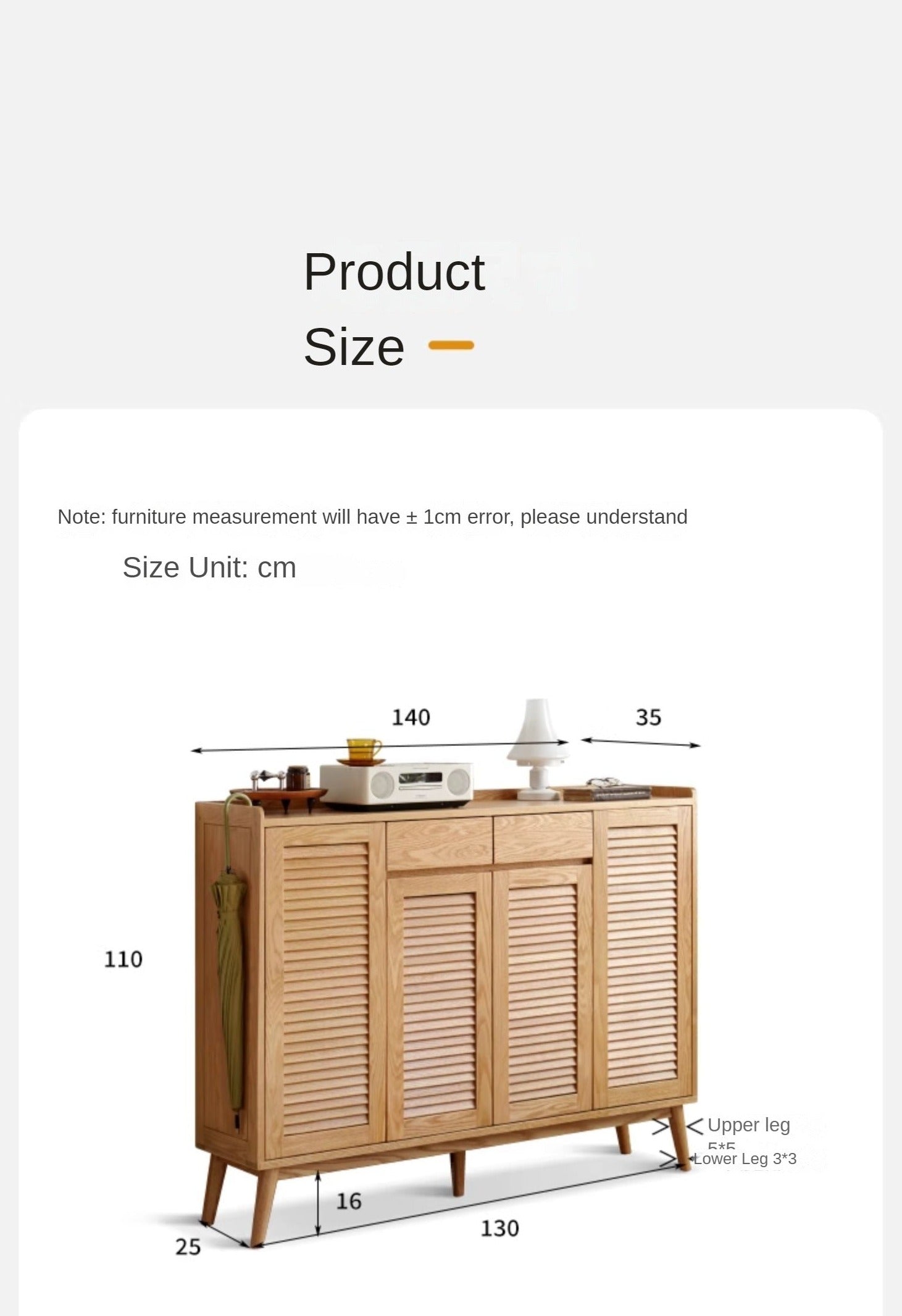 Oak Solid Wood Shutter Door Shoe Cabinet