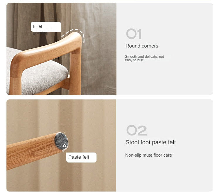 Beech, Cherry Solid Wood Makeup Stool Chair