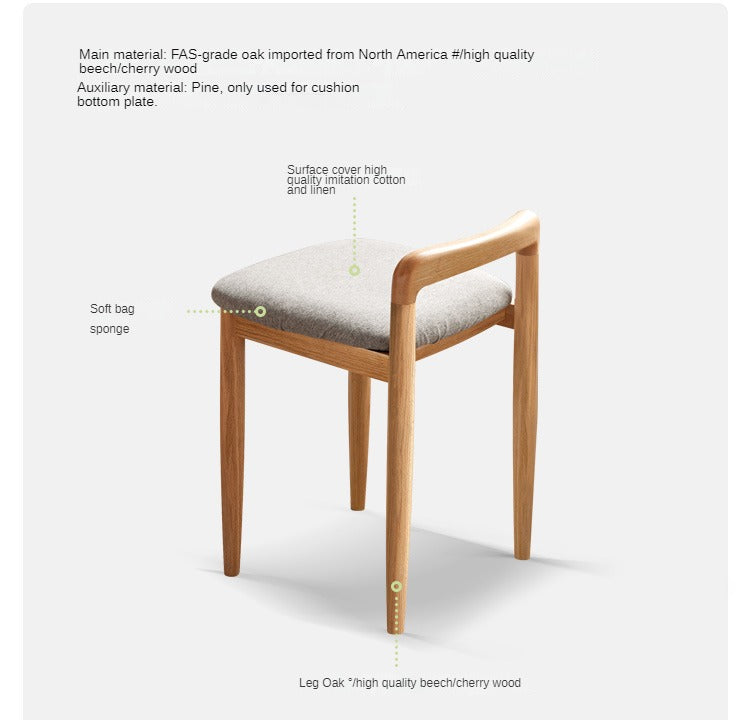 Beech, Cherry Solid Wood Makeup Stool Chair