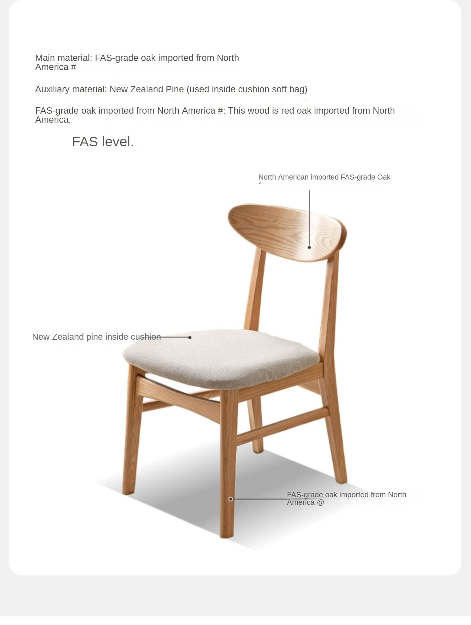 Ash, Oak Solid Wood Dining Chair 4 Pcs Set