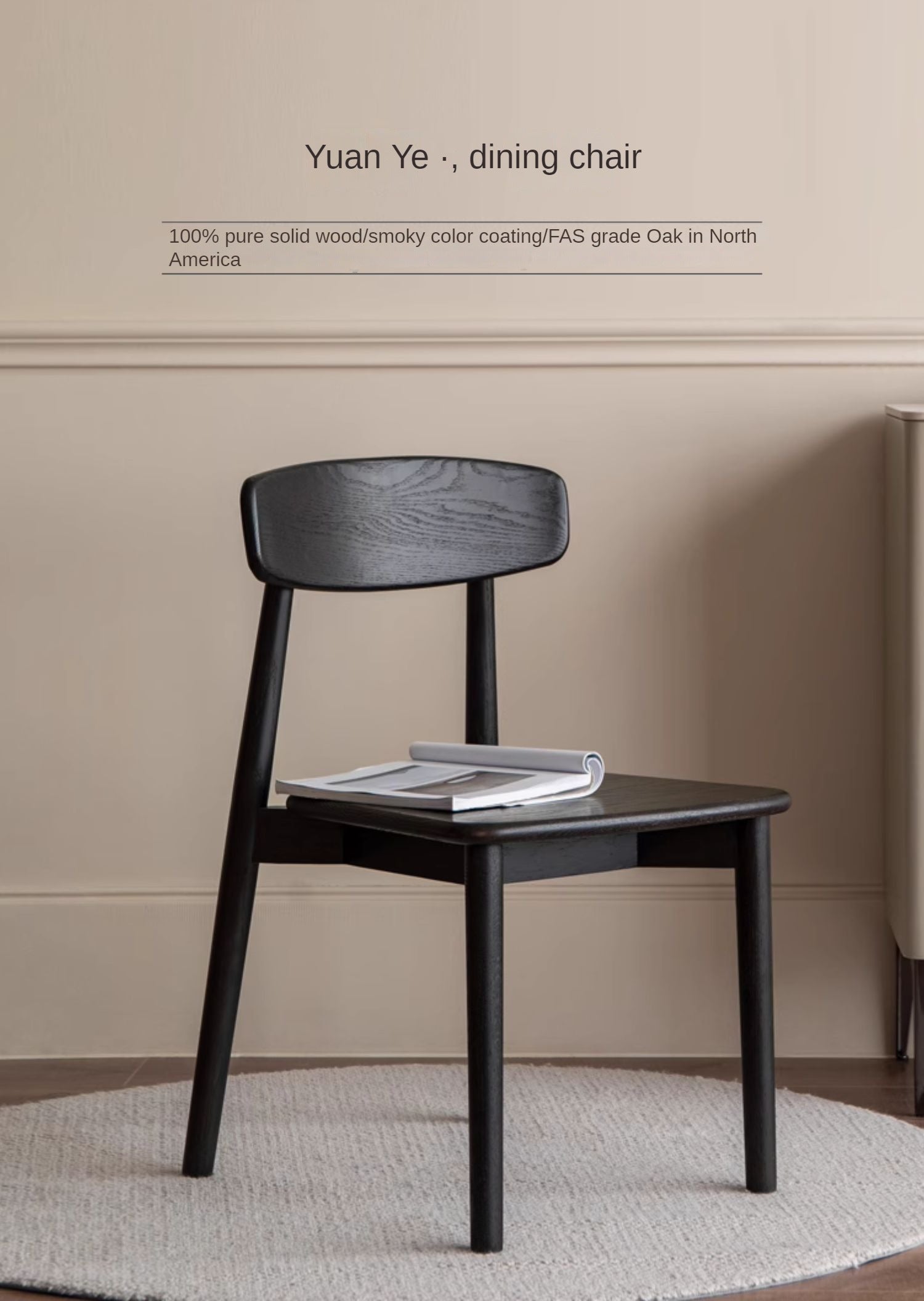 4 Pcs Oak Solid Wood, Solid Rubberwood Black Chair