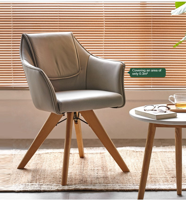 Beech Solid Wood Rotating Chair Organic Leather