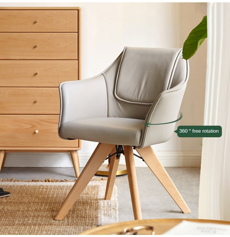 Beech Solid Wood Rotating Chair Organic Leather