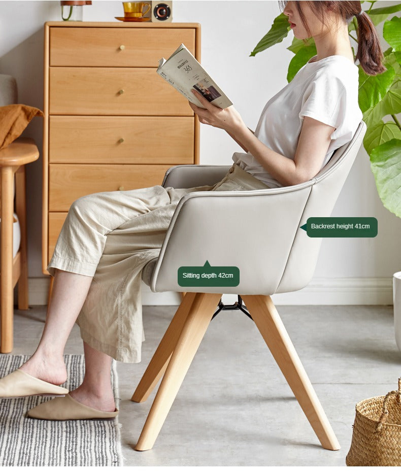Beech Solid Wood Rotating Chair Organic Leather