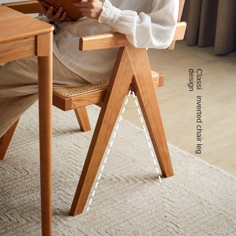 Ash, Oak, Cherry, Black Walnut, Beech Solid Wood Retro Rattan Chair